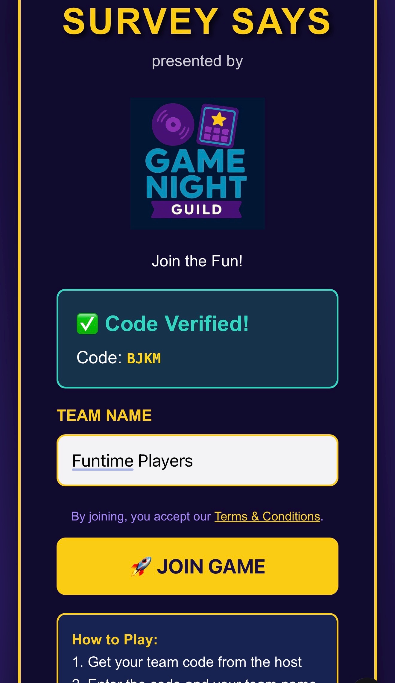 Team Join Screen