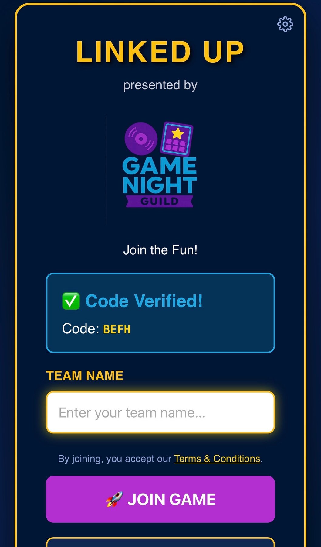 Linked Up team join screen