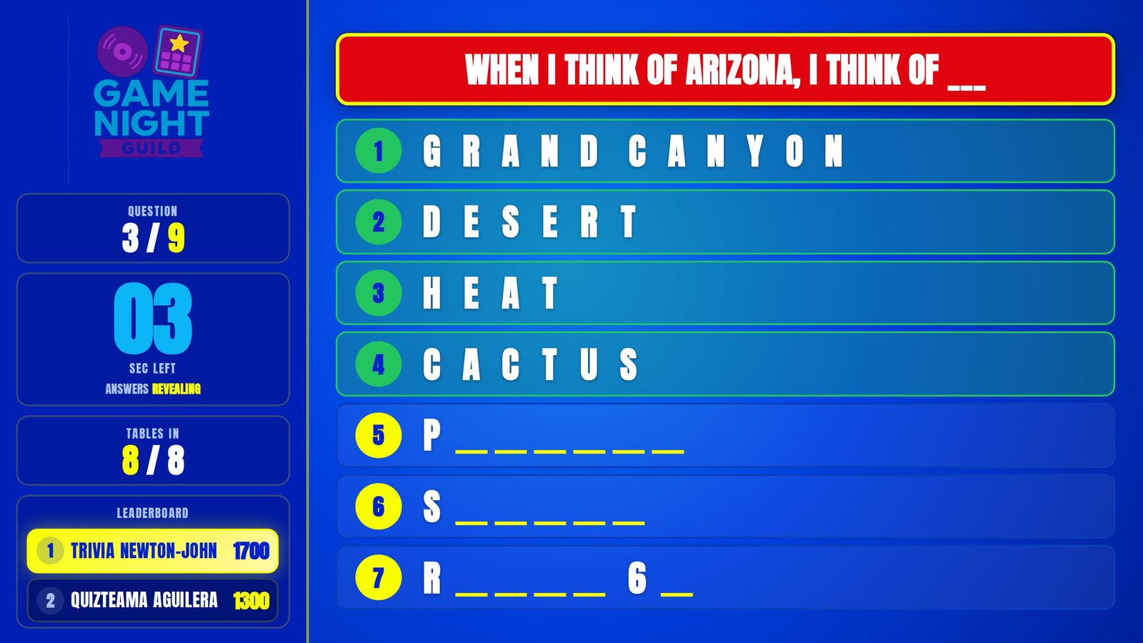 Off the Top big-screen answer board
