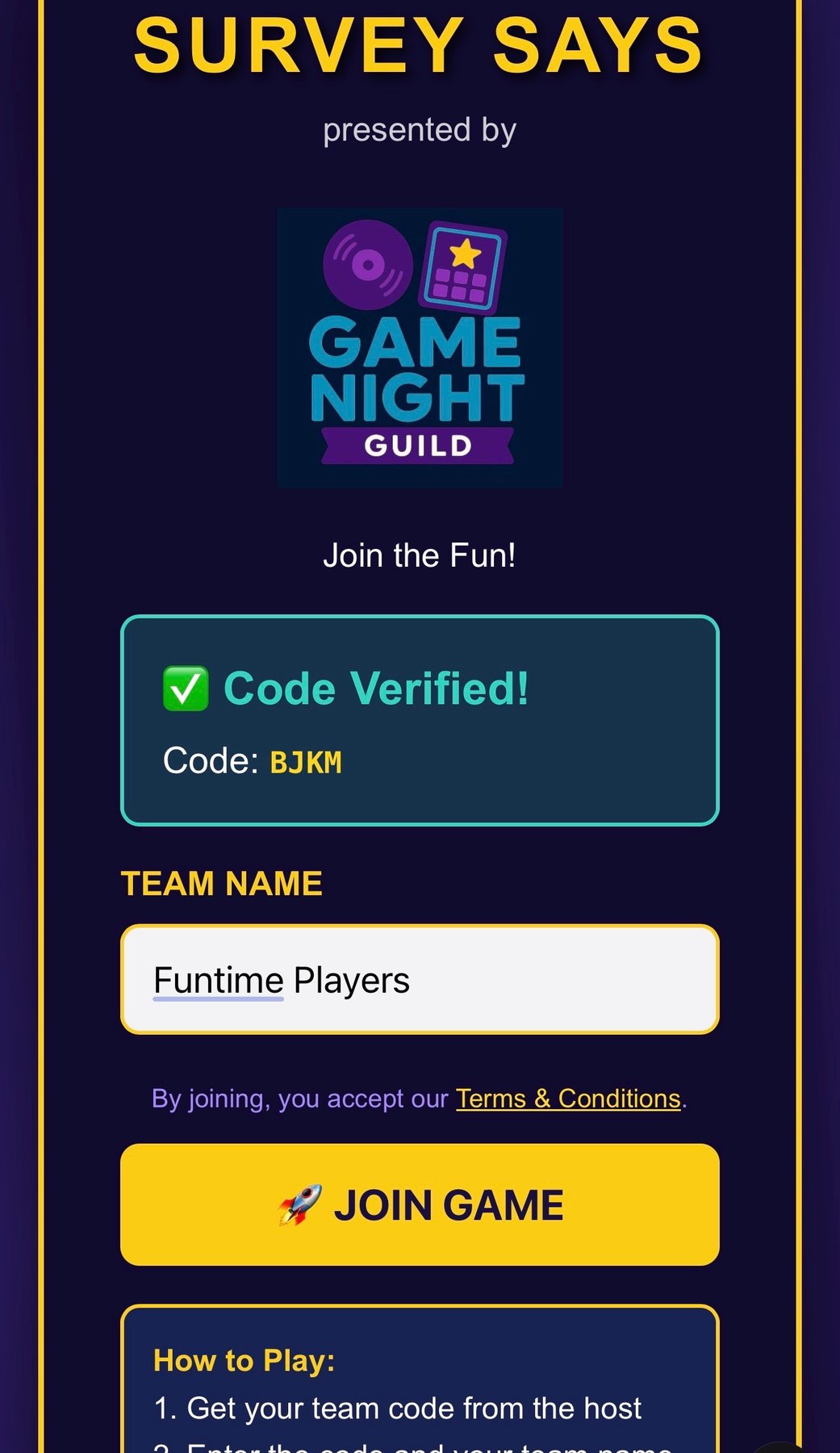 Team Join Screen
